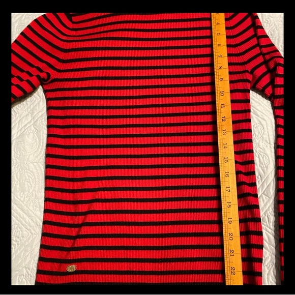 Lauren Ralph Lauren Sz L Red Turtleneck with Blue Stripes EUC, - Picture 4 of 6